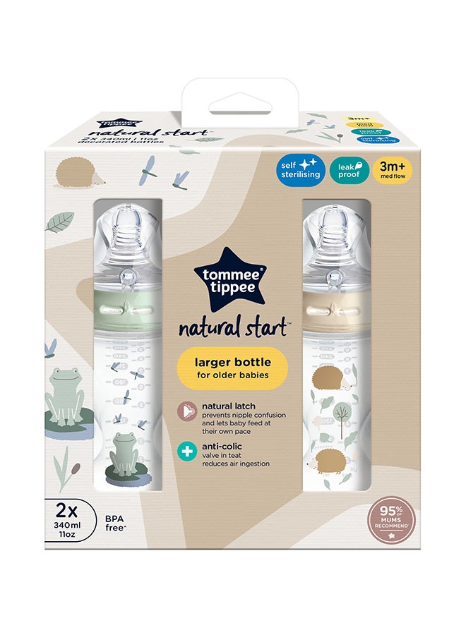 tommee tippee Natural Start Baby Feeding Bottles 2x340ml – Breast-Like Teat, Anti-Colic Valve, Soft Silicone Nipple – Large Milk Bottles for Newborns, Infants & Toddlers – POND Design - Image 4