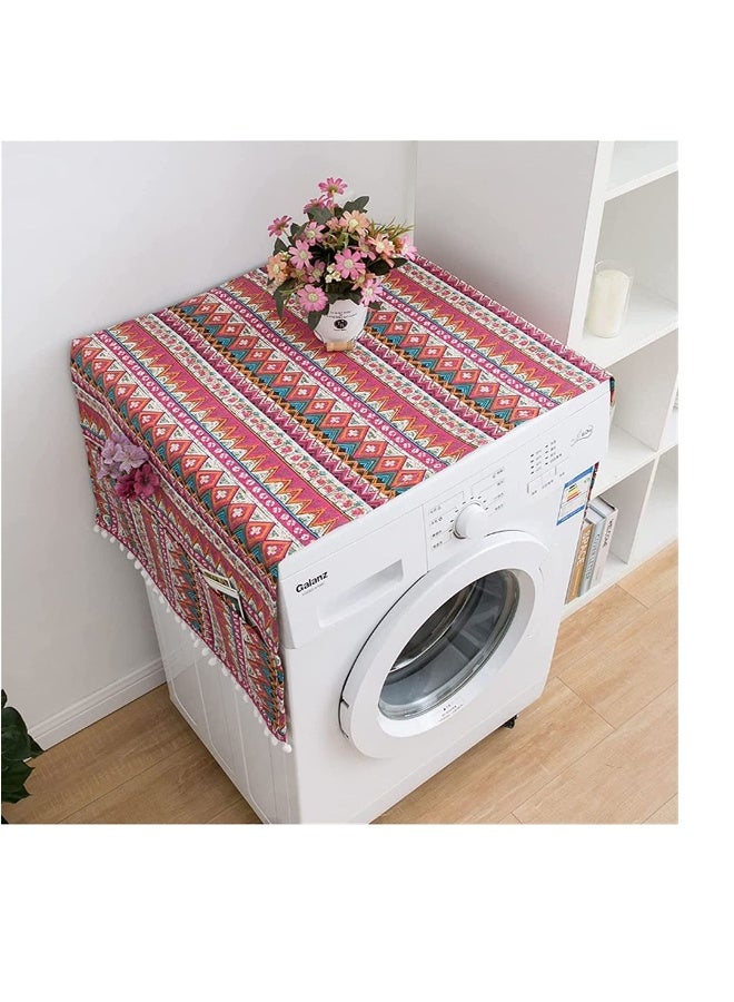 Refrigerator Dust-Proof Cover, Cotton Washing Machine Waterproof Cover with Side Storage Bags, Multi-Purpose Top Covers, Universal Cover Cloth for Home and Kitchen (Red)  - Image 1