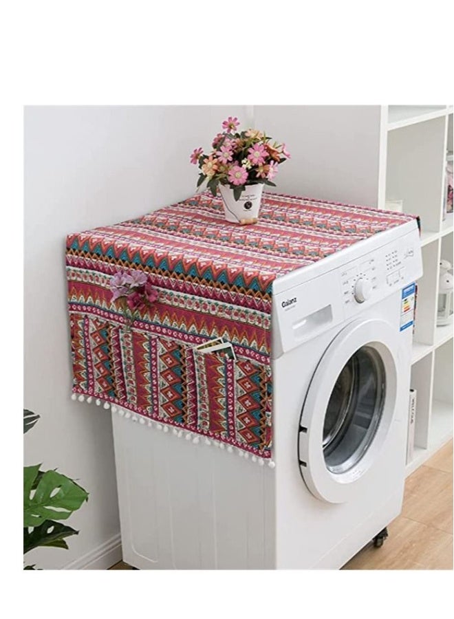 Refrigerator Dust-Proof Cover, Cotton Washing Machine Waterproof Cover with Side Storage Bags, Multi-Purpose Top Covers, Universal Cover Cloth for Home and Kitchen (Red)  - Image 3