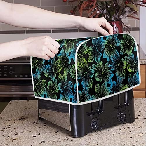 Talayituse Hibiscus Flower Print 2 Slice Toaster Covers Dust Protection Bread Maker Covers Toaster Oven Cloth Cover Kitchen Accessories Washable Appliance Cover, Blue - Image 3