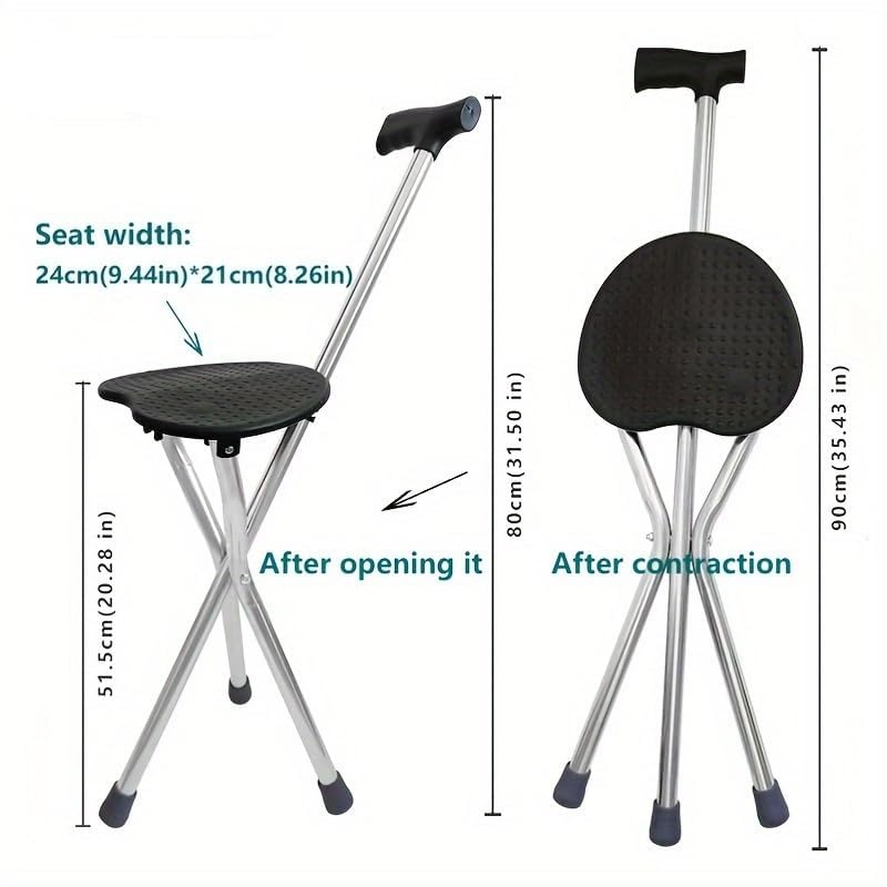 Dhadh Walking Canes Folding Chair (Height 34.2", Non-Adjustable), Foldable Walking with Seat for Adults, Travel Folding for Women, Aluminum for Men Black - Image 5