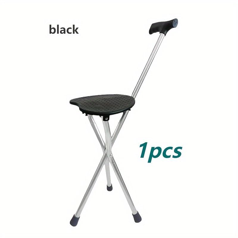 Dhadh Walking Canes Folding Chair (Height 34.2", Non-Adjustable), Foldable Walking with Seat for Adults, Travel Folding for Women, Aluminum for Men Black - Image 2