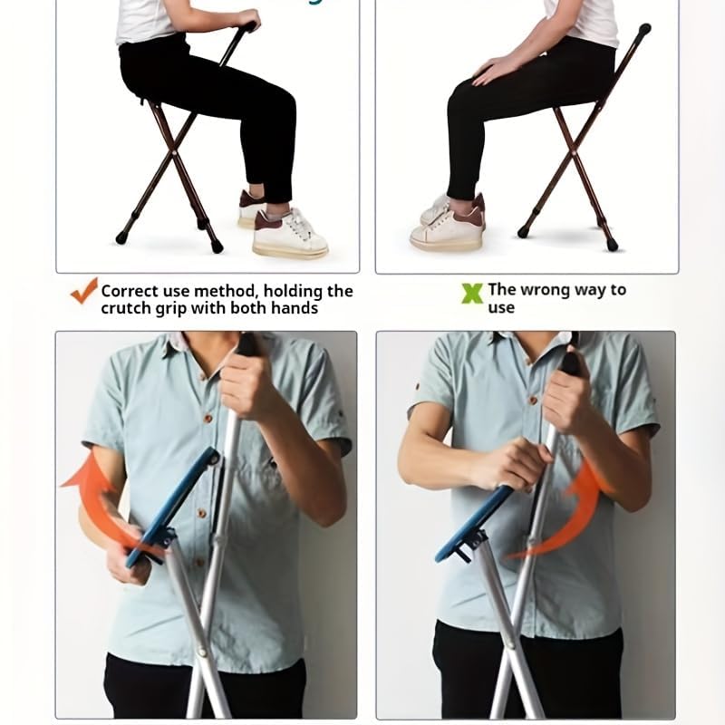 Dhadh Walking Canes Folding Chair (Height 34.2", Non-Adjustable), Foldable Walking with Seat for Adults, Travel Folding for Women, Aluminum for Men Black - Image 3