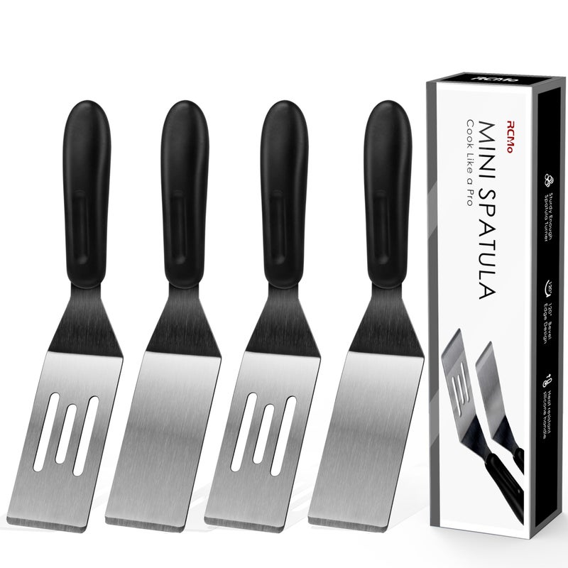 Small Spatula Professional Mini Serving Spatula 4 Pieces Stainless Steel Metal Spatulas Set Cutter and Serve Turner for Kitchen Flipping or Cooking for Brownie Cookie Lasagna Pancakes or Cake