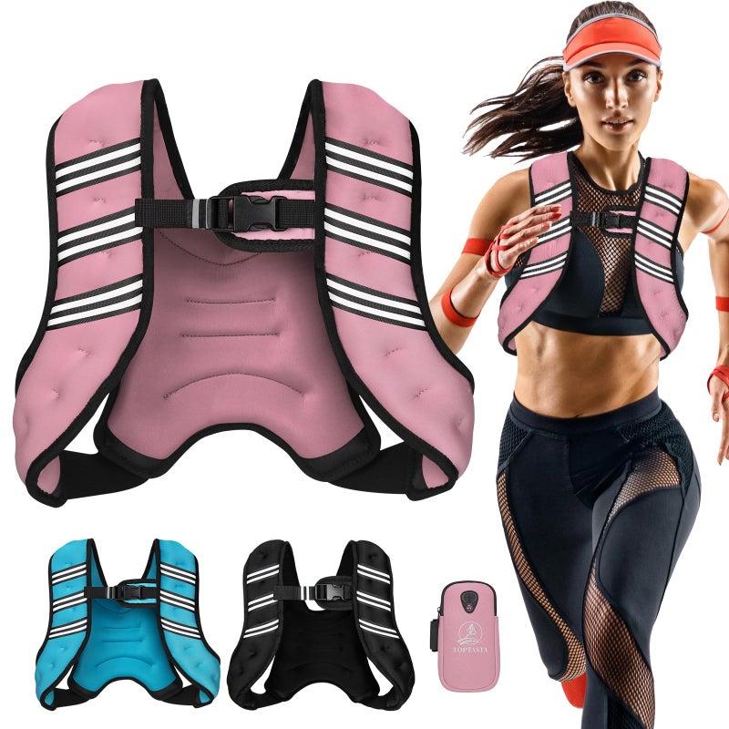 Top tasta Weighted Vest for Women Men, 6lb/8lb/12lb/16lb/20lb/25lb/30lb Adjustable Weight Vest with Reflective Stripes for Workout, Strength Training, Running, Fitness, Muscle Building, Weight Loss, Rucking Vest With Phone Pouch(Pink, 12lb) - Image 1