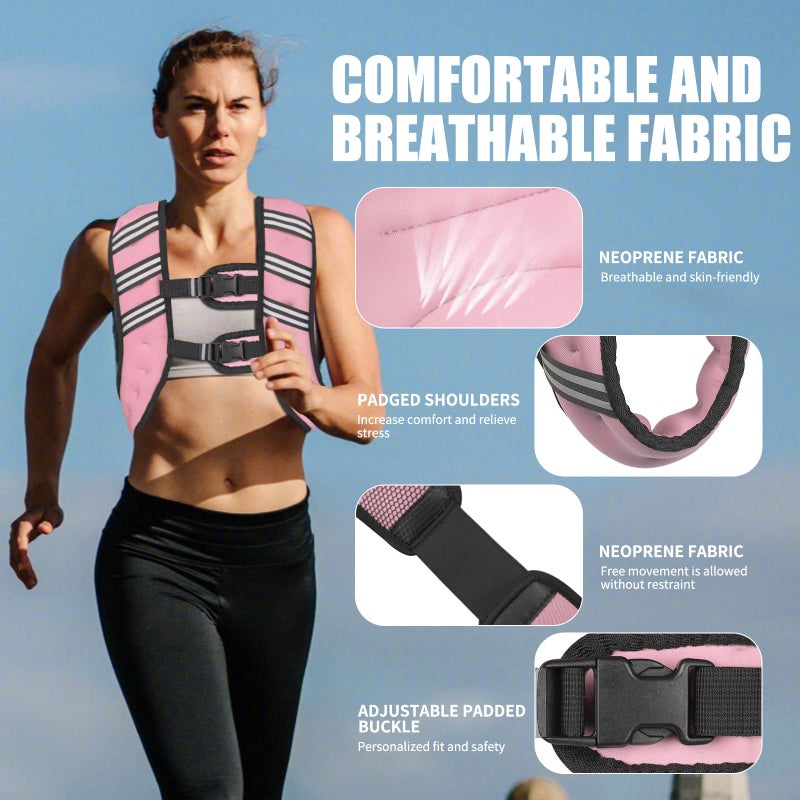 Top tasta Weighted Vest for Women Men, 6lb/8lb/12lb/16lb/20lb/25lb/30lb Adjustable Weight Vest with Reflective Stripes for Workout, Strength Training, Running, Fitness, Muscle Building, Weight Loss, Rucking Vest With Phone Pouch(Pink, 12lb) - Image 2