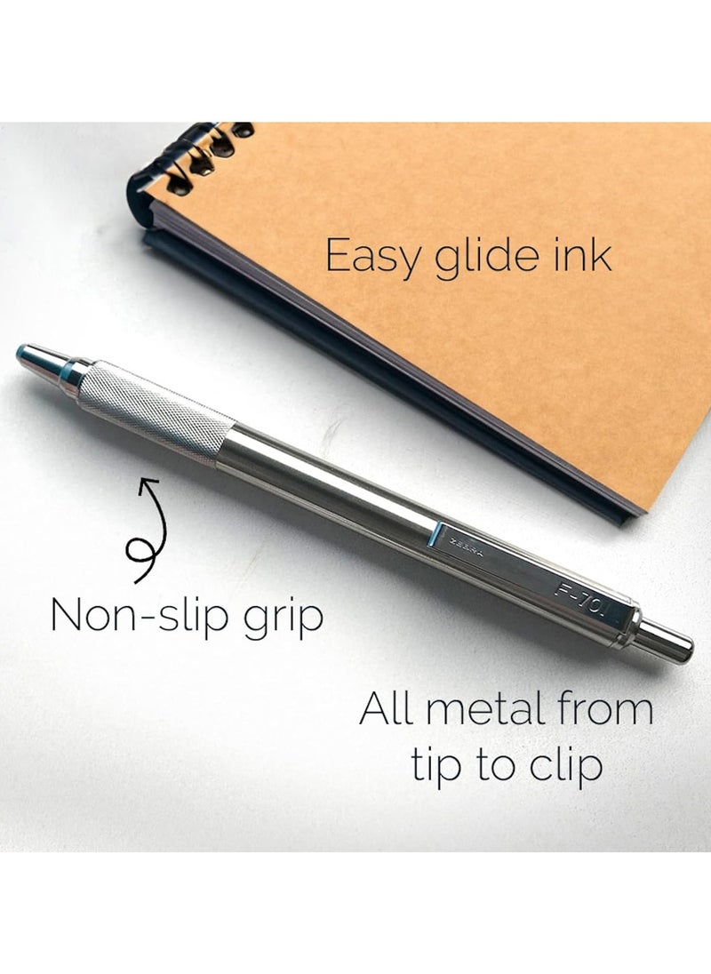 ZEBRA - 1 Piece F-701 Stainless Steel Barrel Pen Retractable Ballpoint Pen 0.7mm Blue Ink - Image 1