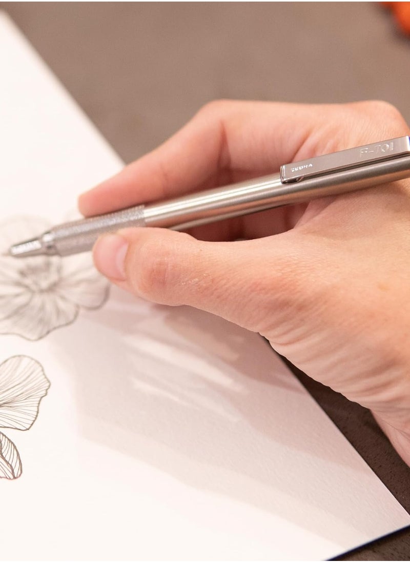 ZEBRA - 1 Piece F-701 Stainless Steel Barrel Pen Retractable Ballpoint Pen 0.7mm Blue Ink - Image 1
