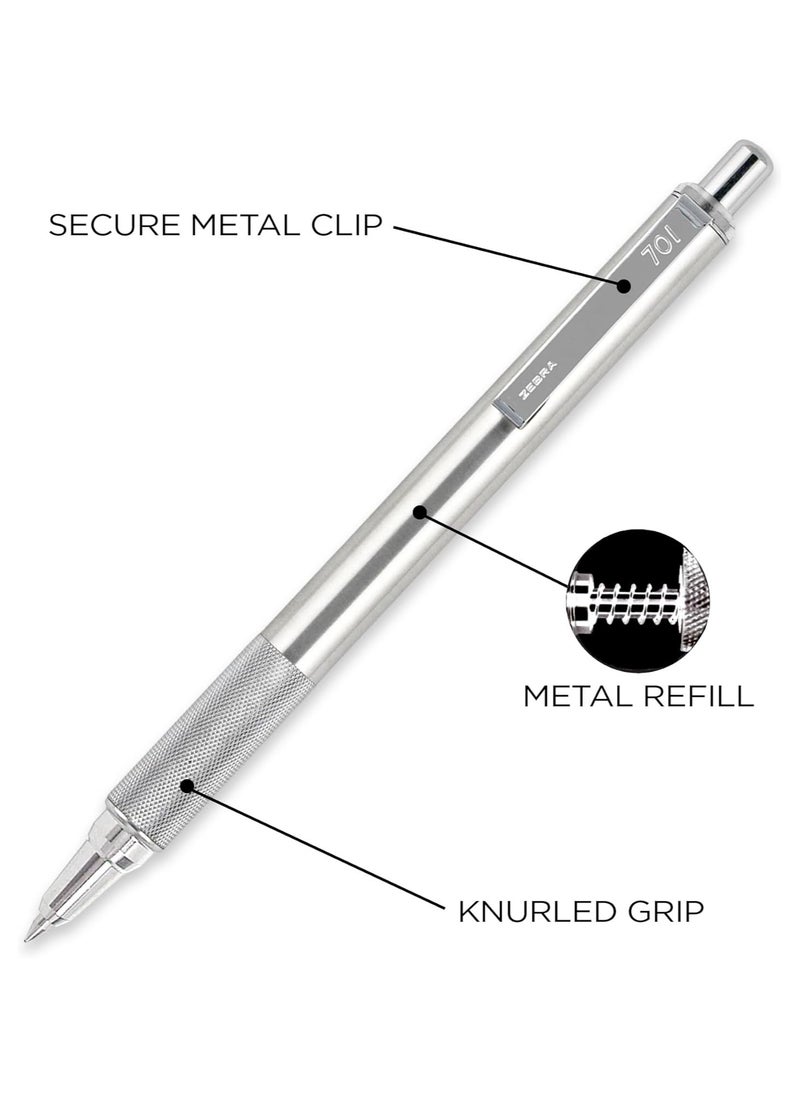 ZEBRA - 1 Piece F-701 Stainless Steel Barrel Pen Retractable Ballpoint Pen 0.7mm Blue Ink - Image 1