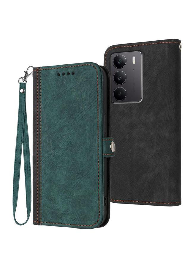 The Bros Case For Realme C75 Global Side Buckle Double Fold Hand Strap Leather Phone Case