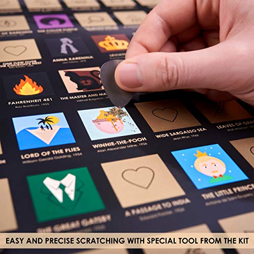 Divalis 100 Books Scratch off Poster with Scratcher - Easy to Frame 24x16 100 Must Read Books of all Times - Reading Bucketlist Chart - Accessories Included - Image 2