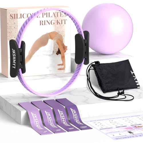 JKSHMYT Pilates Ring Kit for Women Pilates Equipment 145 Home Magic Circle Workout with Pilates Ball Resistance Bands Better me Pilates Essentials Starter Set for Beginners Toning Shape Full Body - Image 1