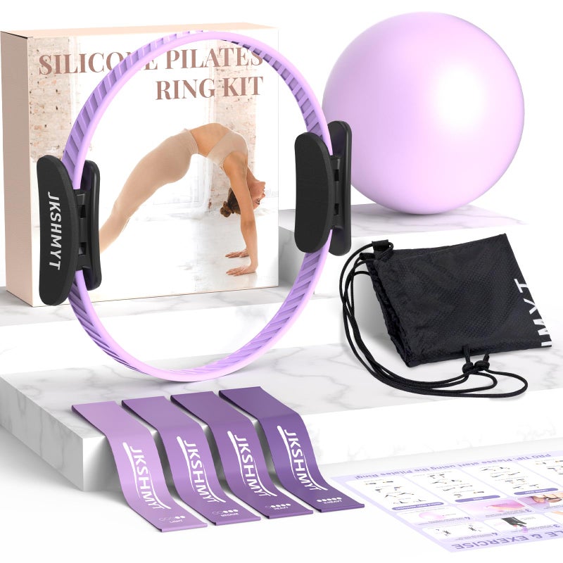 JKSHMYT Pilates Ring Kit for Women Pilates Equipment 145 Home Magic Circle Workout with Pilates Ball Resistance Bands Better me Pilates Essentials Starter Set for Beginners Toning Shape Full Body - Image 2