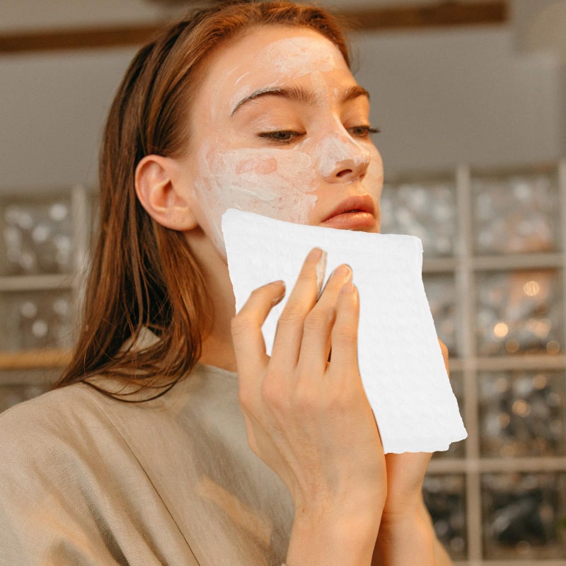 2Pcs White Cotton Honeycomb Face Towels Soft Absorbent Washcloths For Bathroom And Spa - Image 4