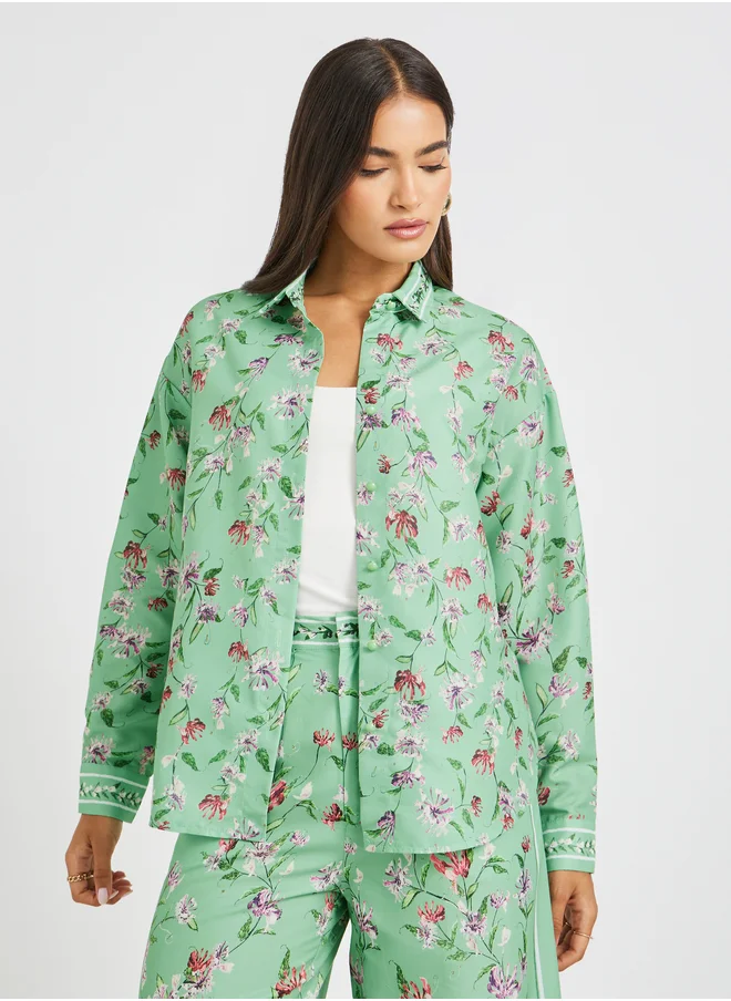 ستايلي All-Over Floral Print Spread Collar Shirt