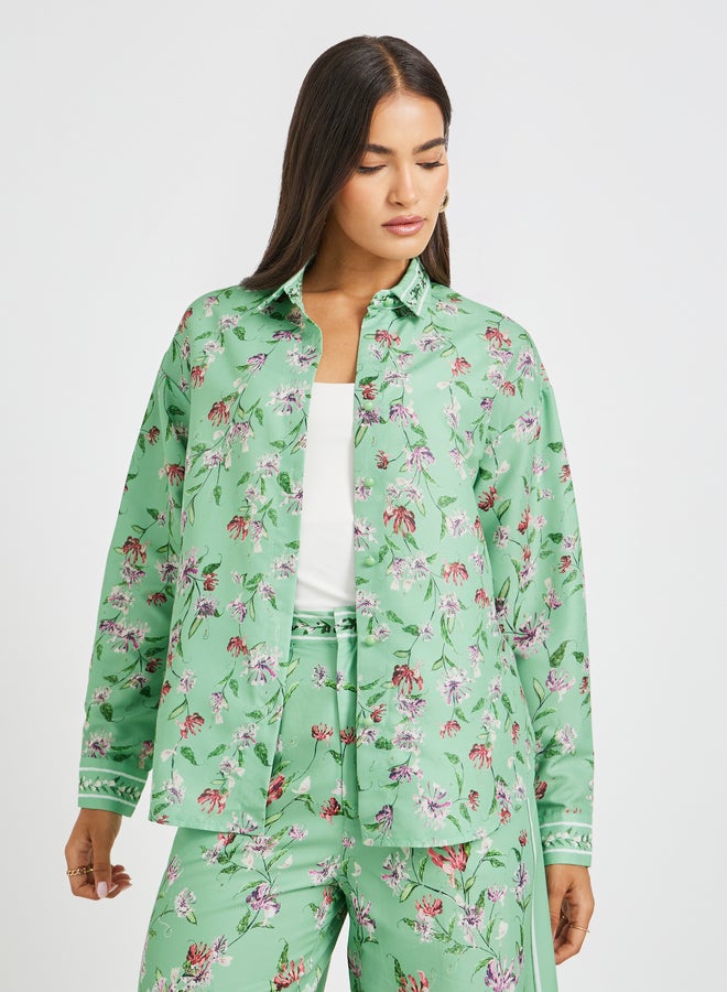 Styli All-Over Floral Print Spread Collar Shirt - Image 1
