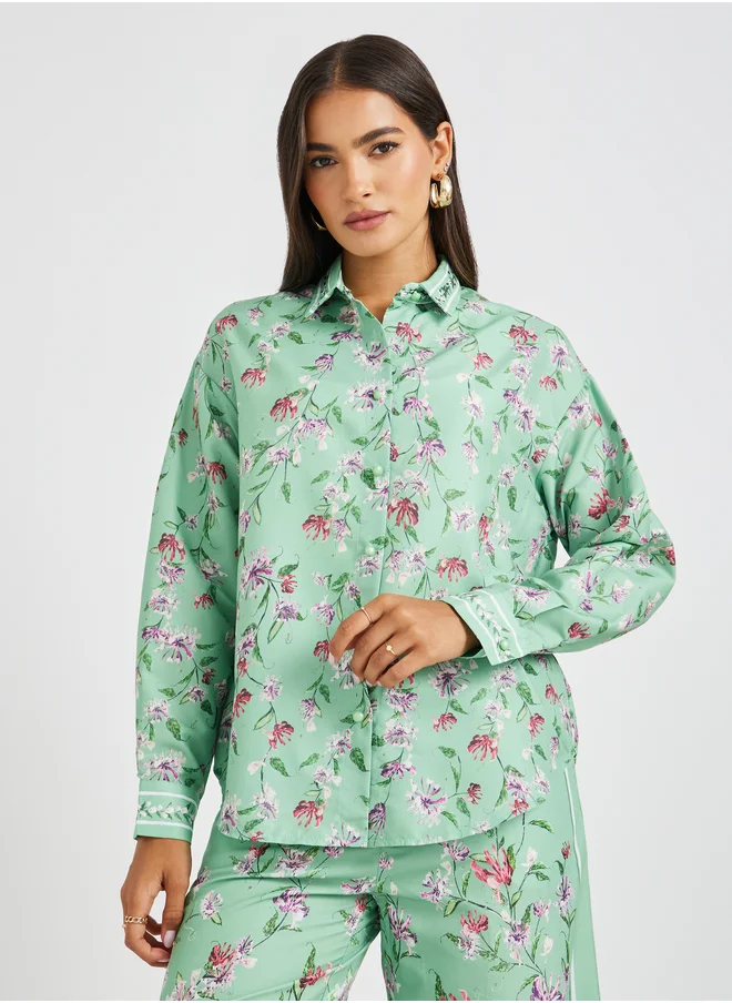 ستايلي All-Over Floral Print Spread Collar Shirt