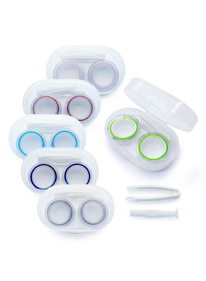 LCFALO 6 Pack Colored Contact Lens Case，Cute Contact Lens Travel Kit Portable Outdoor Storage Kit Colored Contact Lenses for Travel&Home(Pink, Rufous, Black, Gray, Green, Blue) - Image 1