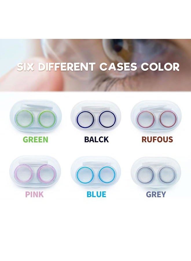 LCFALO 6 Pack Colored Contact Lens Case，Cute Contact Lens Travel Kit Portable Outdoor Storage Kit Colored Contact Lenses for Travel&Home(Pink, Rufous, Black, Gray, Green, Blue) - Image 2