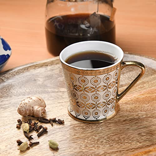 Femora Traditional Circles with Leaves Pattern Golden Tea Mugs, Ceramic Tea Cups, Coffee Mugs (180 ml, Golden) - 6 Pcs Set (NOT Microwave Safe) - Image 3