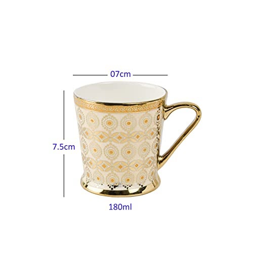 Femora Traditional Circles with Leaves Pattern Golden Tea Mugs, Ceramic Tea Cups, Coffee Mugs (180 ml, Golden) - 6 Pcs Set (NOT Microwave Safe) - Image 5