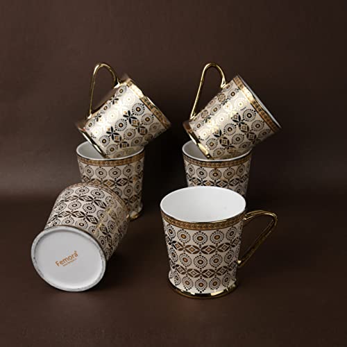 Femora Traditional Circles with Leaves Pattern Golden Tea Mugs, Ceramic Tea Cups, Coffee Mugs (180 ml, Golden) - 6 Pcs Set (NOT Microwave Safe) - Image 4