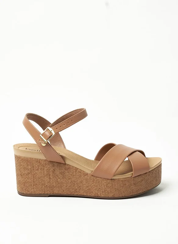 بيرا ريو Beira Rio Ladies Wedge Sandals Tan | Made In Brazil