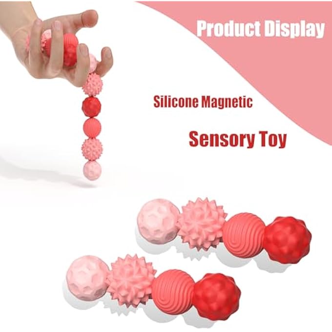 Azooken Large Magnetic Sensory Fidget Ball Toy, 8Pcs Silicone Sensory Stress Relief Toys for Adults, Teens with Autism, ADHD, Anxiety, Stocking Stuffers for Women Men Teen Gift (Red and Candy, Large) - Image 2