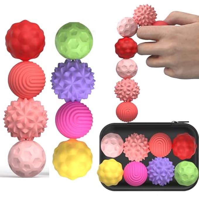 Azooken Large Magnetic Sensory Fidget Ball Toy, 8Pcs Silicone Sensory Stress Relief Toys for Adults, Teens with Autism, ADHD, Anxiety, Stocking Stuffers for Women Men Teen Gift (Red and Candy, Large) - Image 1