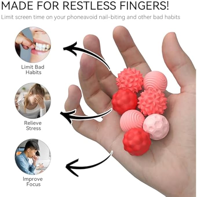 Azooken Large Magnetic Sensory Fidget Ball Toy, 8Pcs Silicone Sensory Stress Relief Toys for Adults, Teens with Autism, ADHD, Anxiety, Stocking Stuffers for Women Men Teen Gift (Red and Candy, Large) - Image 5