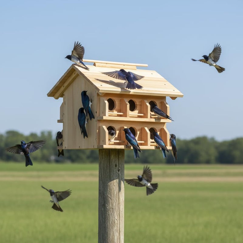 CEDAR ALPHA Purple Martin House Starling Birdhouse for Outside with 12 Rooms for Outside,Solid Cedar Wood Bird House for Garden, Pole Mountable Birdhouse, Metal Braket Included, Assembling Needed - Image 2