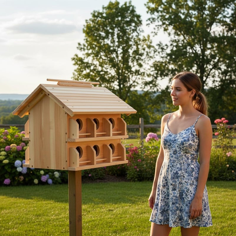 CEDAR ALPHA Purple Martin House Starling Birdhouse for Outside with 12 Rooms for Outside,Solid Cedar Wood Bird House for Garden, Pole Mountable Birdhouse, Metal Braket Included, Assembling Needed - Image 4