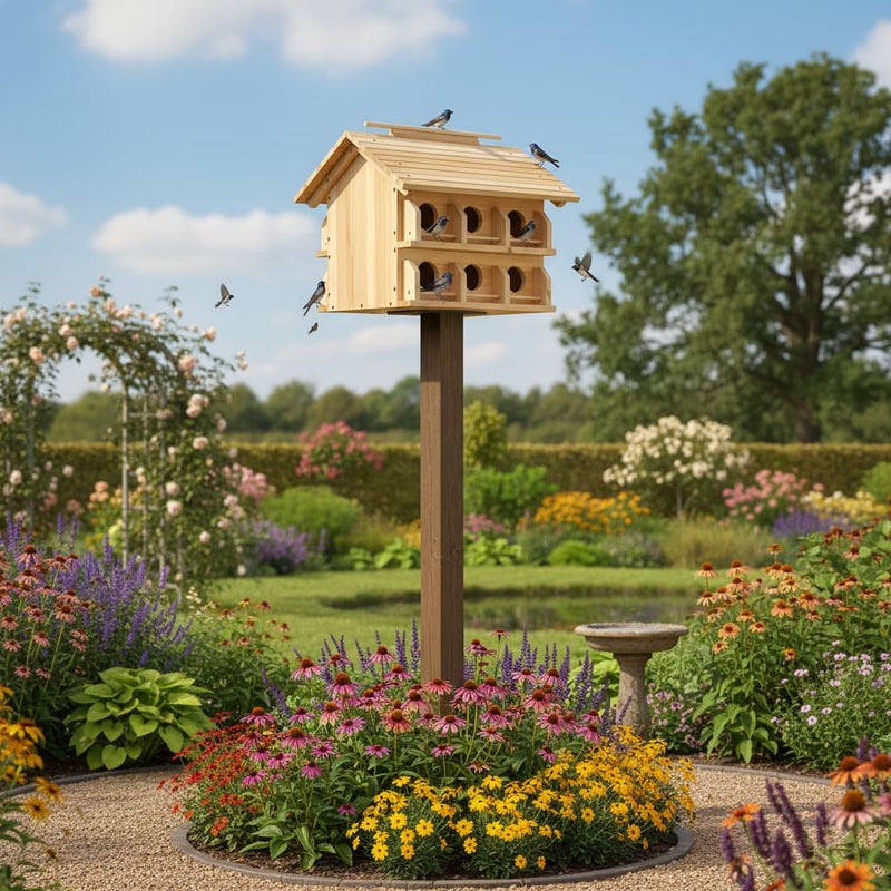 CEDAR ALPHA Purple Martin House Starling Birdhouse for Outside with 12 Rooms for Outside,Solid Cedar Wood Bird House for Garden, Pole Mountable Birdhouse, Metal Braket Included, Assembling Needed - Image 3