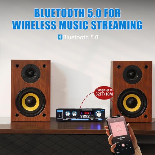 WOOPKER AK35 200W Stereo Audio Amplifier Bluetooth 5.0, 2.0 Channel Mini Amplifier Stereo Receivers with Bass & Treble Control,Home Amplifier w/AUX, USB, SD Card Input,Remote Control - Image 3