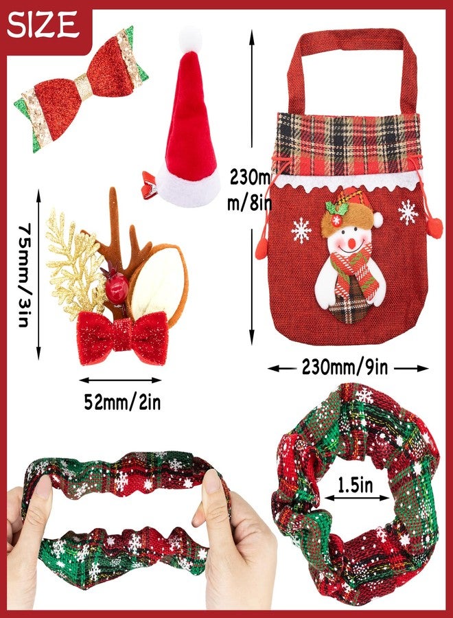 TiciKim 11 Pcs Christmas Hair Scrunchies Snowflake Plaid Christmas Hair Clips Cute Decorative Hair Accessories Soft Elastics Hair Band for Women Girls Cute Hairpin Antlers Bowknot Hat with A Bag - Image 2