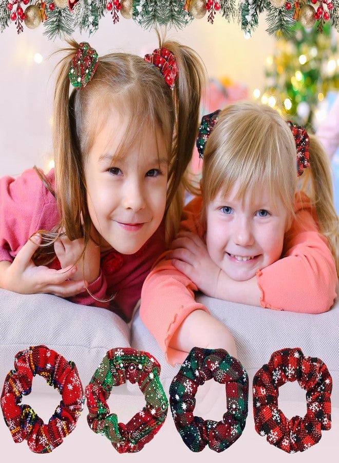 TiciKim 11 Pcs Christmas Hair Scrunchies Snowflake Plaid Christmas Hair Clips Cute Decorative Hair Accessories Soft Elastics Hair Band for Women Girls Cute Hairpin Antlers Bowknot Hat with A Bag - Image 3
