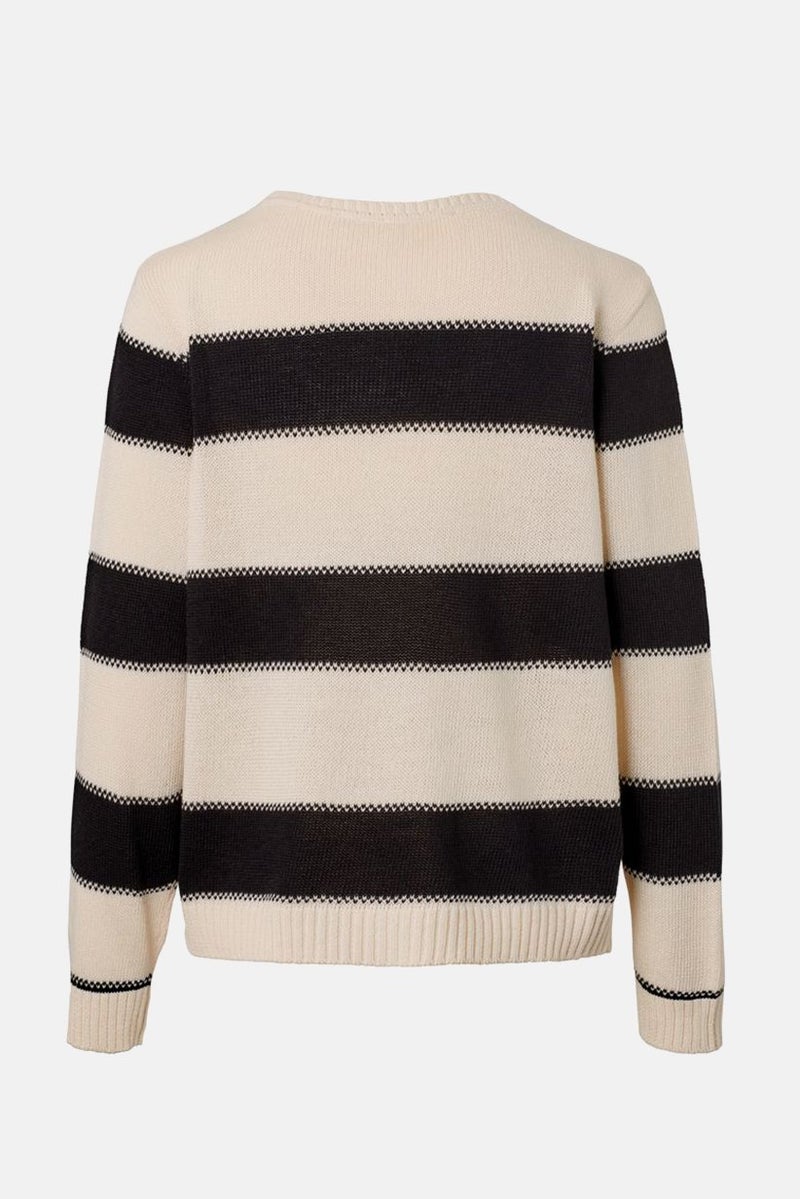 Tchibo Women Round Neck Stripe Knit Sweater, Navy and Beige - Image 3