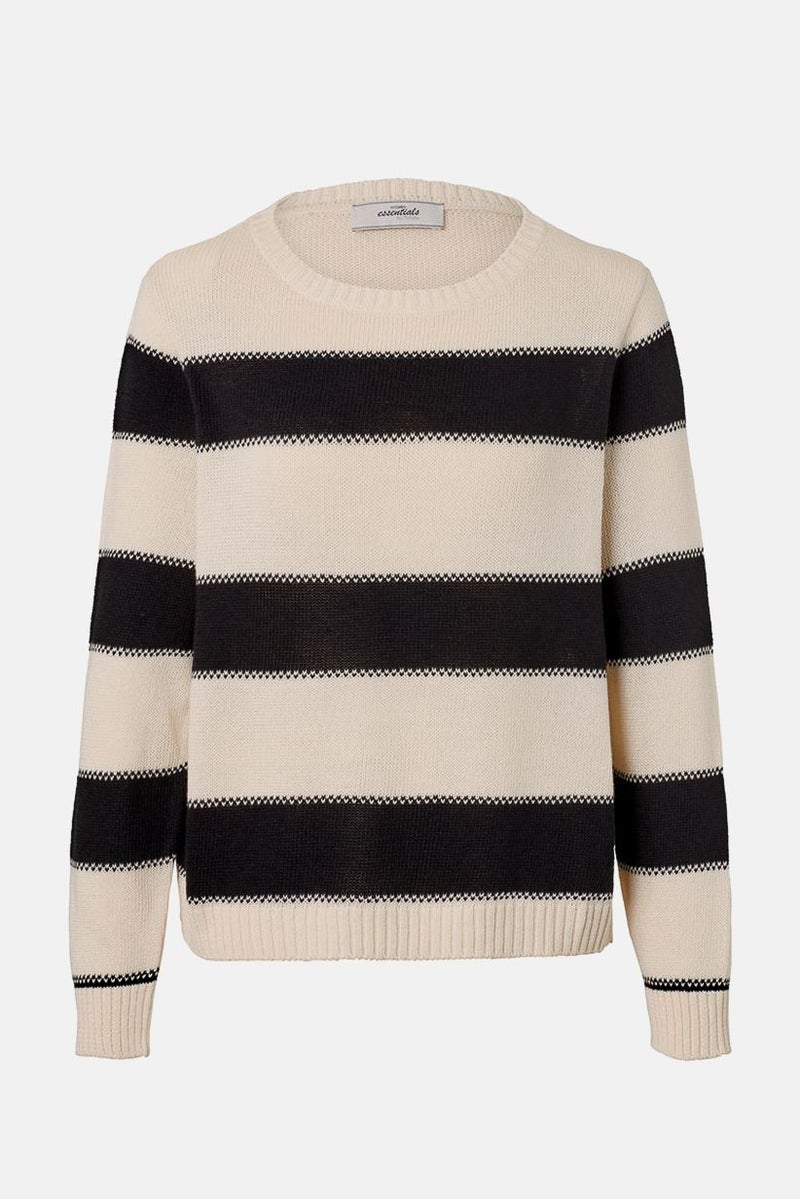 Tchibo Women Round Neck Stripe Knit Sweater, Navy and Beige - Image 2