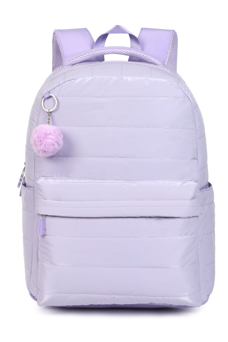 Girls 3-Piece School Backpack Set – Stylish Lavender Quilted Backpack with Fluffy Keychain, Matching Lunch Bag & Pencil Case – Lightweight & Durable Kids Bookbag for Primary SchoolComplete 3-Piece Set – Includes a spacious quilted backpack, insulated lunch bag, and matching pencil case for all school essentials. - Image 2