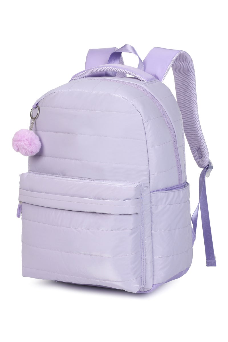 Girls 3-Piece School Backpack Set – Stylish Lavender Quilted Backpack with Fluffy Keychain, Matching Lunch Bag & Pencil Case – Lightweight & Durable Kids Bookbag for Primary SchoolComplete 3-Piece Set – Includes a spacious quilted backpack, insulated lunch bag, and matching pencil case for all school essentials. - Image 3