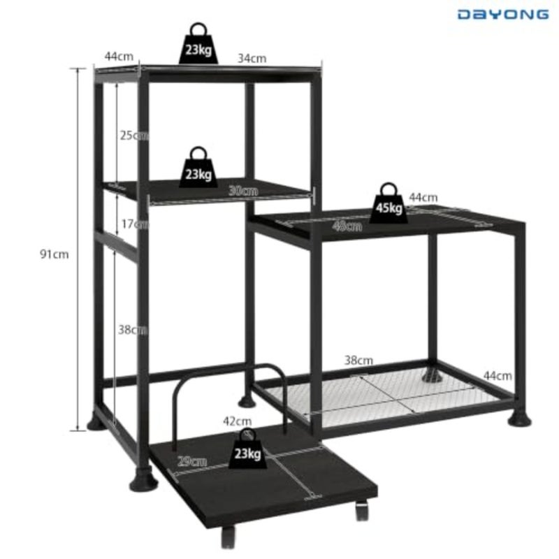 Printer Stand With Storage Shelves Home Office Organiser Black Heavy Duty 3-Tier Printer Cabinet For Fax Machine PC Tower And Shredder - Image 2