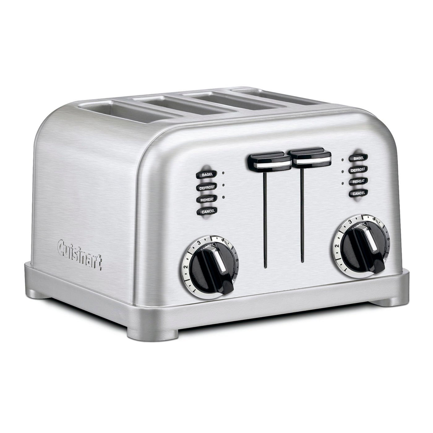 Cuisinart 4 Slice Toaster, Compact Stainless Steel Toaster with Extra-Wide Slots for Toasting Bread, French Toast, Bagels and Pastries, Defrost & Reheat Functions, CPT-180P1, Brushed Stainless