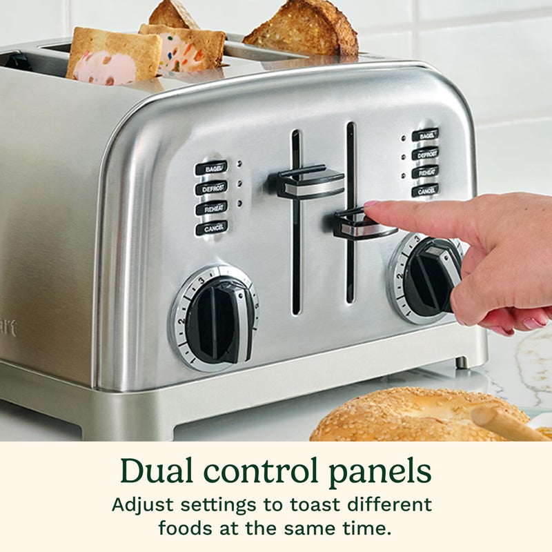 Cuisinart 4 Slice Toaster, Compact Stainless Steel Toaster with Extra-Wide Slots for Toasting Bread, French Toast, Bagels and Pastries, Defrost & Reheat Functions, CPT-180P1, Brushed Stainless - Image 5