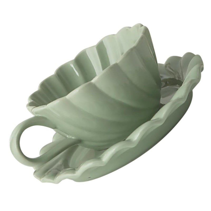 Floral Lace Design Ceramic Tea Mug and Saucer Set Spring Green Home Coffee Cups - Image 2