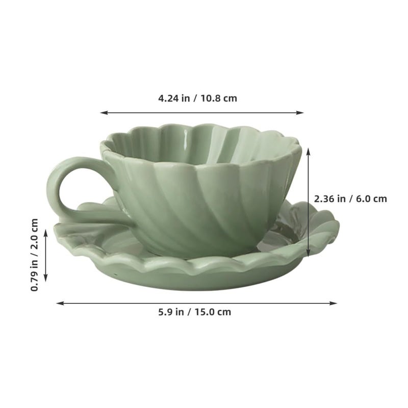 Floral Lace Design Ceramic Tea Mug and Saucer Set Spring Green Home Coffee Cups - Image 3
