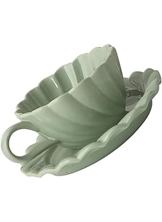 Floral Lace Design Ceramic Tea Mug and Saucer Set Spring Green Home Coffee Cups - Image 1