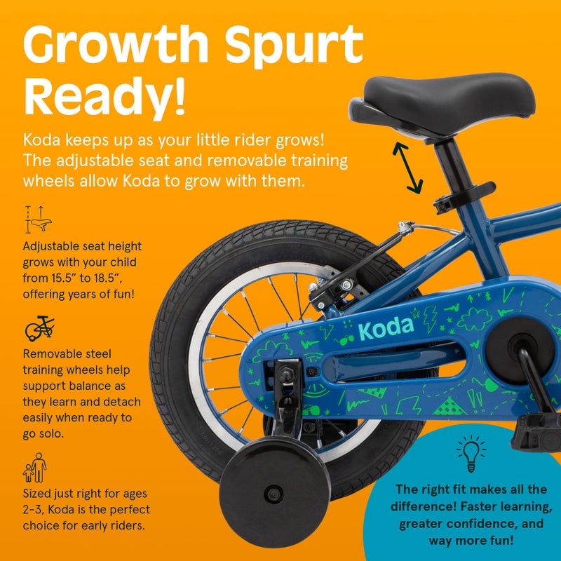 Retrospec Koda Kids Bike with Training Wheels - 12in Toddler Bicycle for Ages 2-3 - Lightweight Steel Frame, Adjustable Seat 15.5-18.5in, Safety Bell & Dual Brakes - Image 4