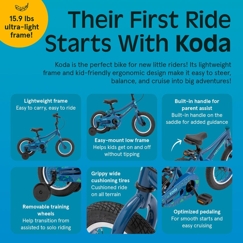 Retrospec Koda Kids Bike with Training Wheels - 12in Toddler Bicycle for Ages 2-3 - Lightweight Steel Frame, Adjustable Seat 15.5-18.5in, Safety Bell & Dual Brakes - Image 3
