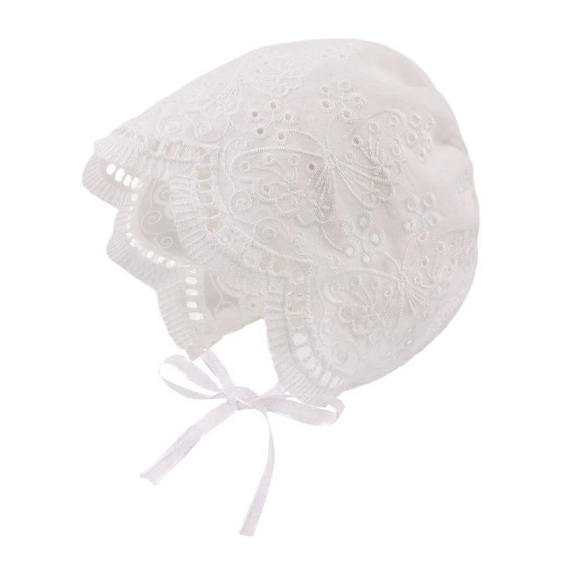 Zsedrut Baby Girl Bonnet Eyelet Lace Cotton Christening Bonnet Toddler Handmade Beanie Sun Protection Hat (Butterfly  0-3 Months) - Image 1