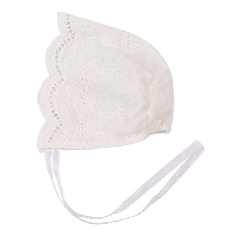 Zsedrut Baby Girl Bonnet Eyelet Lace Cotton Christening Bonnet Toddler Handmade Beanie Sun Protection Hat (Butterfly  0-3 Months) - Image 2